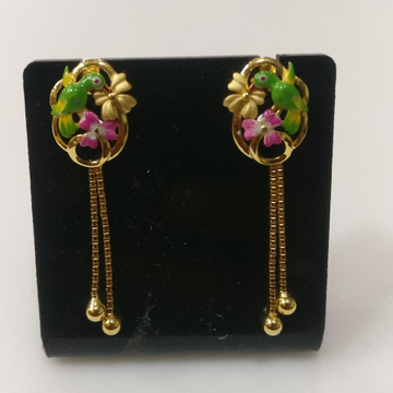 22kt gold Casting enamel parrotearrings with chain... by 